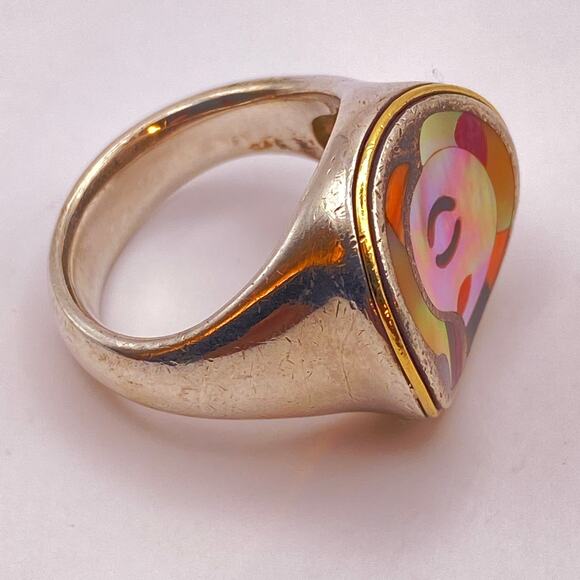 ERIC GROSSBARDT PICASSO Ring 18K Solid Gold 925 Sterling Inlaid MOP - Size 7 1/2 - Picture 9 of 14